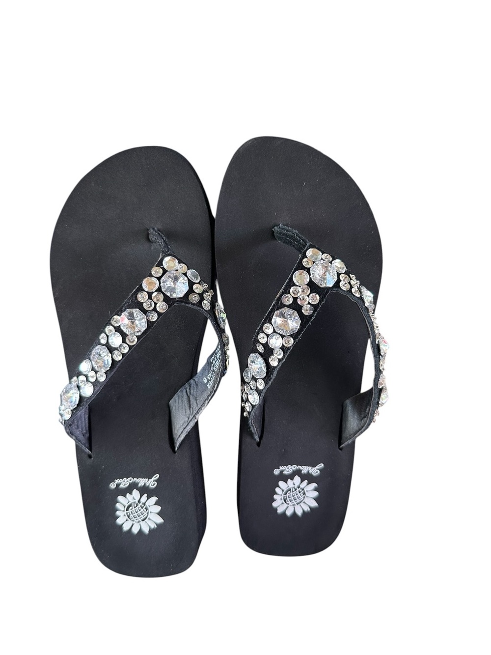 Yellow Box Women’s Black Jeweled Platform Thong Flip Flop Sandals - Picture 3 of 7
